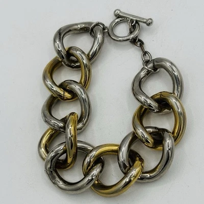 Pulsera de eslabones de cadena gruesa audaz tono plata 8" Foto 1 de 4