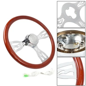 3 Spoke 18"Chrome Wood Steering Wheel For Volvo/Freightliner/Kenworth/Peterbilt - Picture 1 of 13