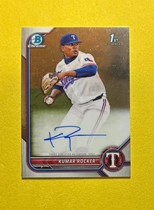 Bowman 2022 cromo Kumar Rocker autógrafo #CDA-KR RANGERS 1ST BOWMAN - Imagen 1 de 2