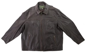 EDDIE BAUER US Men’s 4XL Tall Brown Soft Smooth Leather Lined Heavy Coat Jacket - Picture 1 of 16