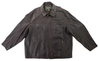 EDDIE BAUER US Men’s 4XL Tall Brown Soft Smooth Leather Lined Heavy Coat Jacket - Image 1 of 4