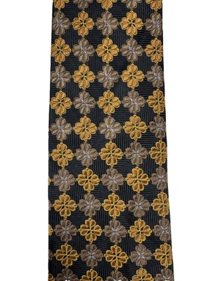 Corbata de seda JZ RICHARDS medallón floral negra dorada tejida para hombre Foto 1 de 3