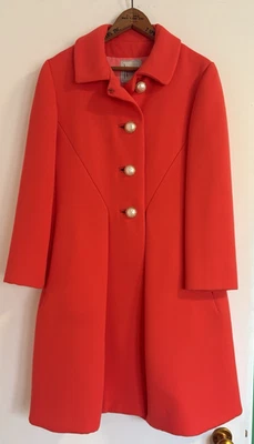 1960s Coral Mod Coat Neusteters Brittany Union Made Pearl Button A-Line Medium - Image 1 of 4