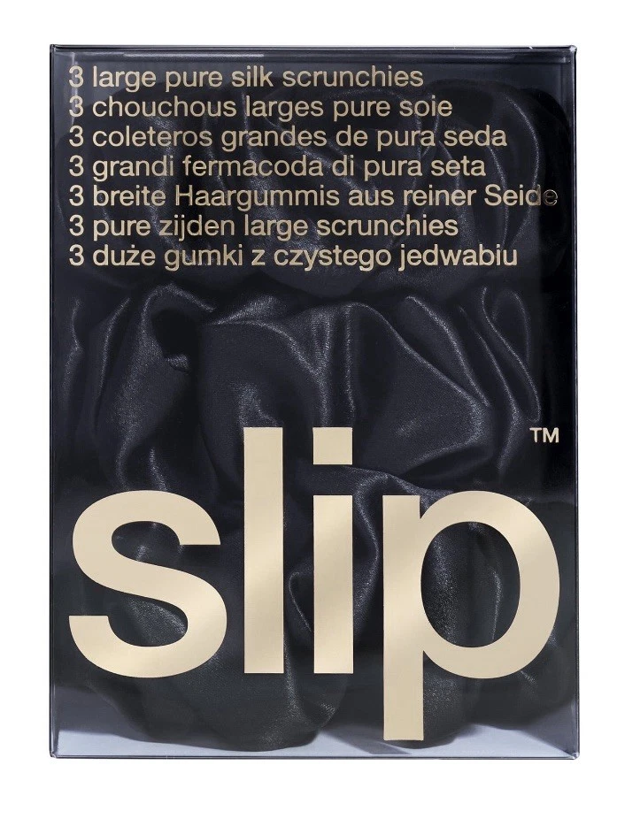 Slip Pure Silk Scrunchies Black Hair Ties Large 3 Pack Anti Crease New Sealed - Image 1 of 2