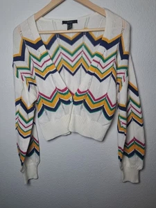 FOREVER 21 Retro Pullover Cardigan mehrfarbig Chevron Muster bunt Größe S - Bild 1 von 3