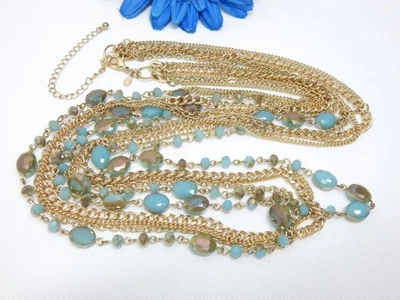 PREMIER DESIGNS GOLD TONE MULTI CHAIN & CRYSTAL BEAD NECKLACE EXTRA LONG 40" - Image 1 of 2