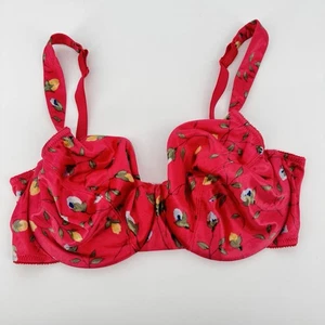 Victoria's Secret 36D Second Skin Red Floral Satin Unlined Full Coverage Bra VTG - Picture 1 of 7