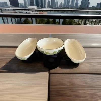 JUEGO DE 3 DE COLECCIÓN - Cuenco y pepinillo FRANCISCANO verde en relieve "IVY" EE. UU. - LEER Foto 1 de 4