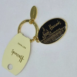 NEW HARRODS LONDON SKYLINE BLACK & GOLD KEYCHAIN KEY RING - Picture 1 of 4