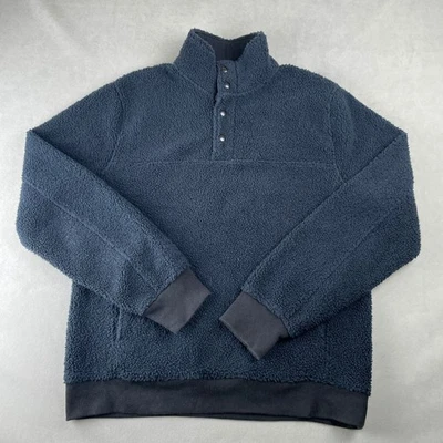 Pullover J Crew Sherpa Deep Pile Polar 1/4 Cuello a Presión Azul Acogedor Preppy Para Hombres M Foto 1 de 4