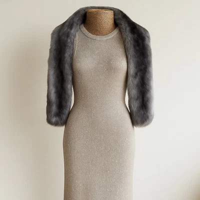 Gris Imitación Piel Estola Encogerse de hombros Chal Envoltura Noche Ocasión Formal Invierno Calentador Foto 1 de 4