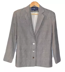 Giacca Blazer Vintage Ralph Lauren Donna A Quadri Bianco e Nero Taglia 8 Lino - Foto 1 di 12