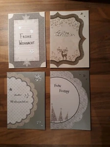 Grußkarten Weihnachtskarten Handgemacht unikat Sets schön Glitzer grau Christmas - Bild 1 von 1