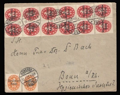 Deutsche Reich overprint on Bayern Stamps Inflation Cover with 14 Stamps - Image 1 of 2