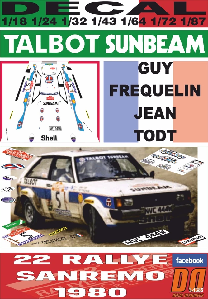 DECAL TALBOT SUNBEAM LOTUS G.FREQUELIN R.SANREMO 1980 4rd (04) - Immagine 1 di 1