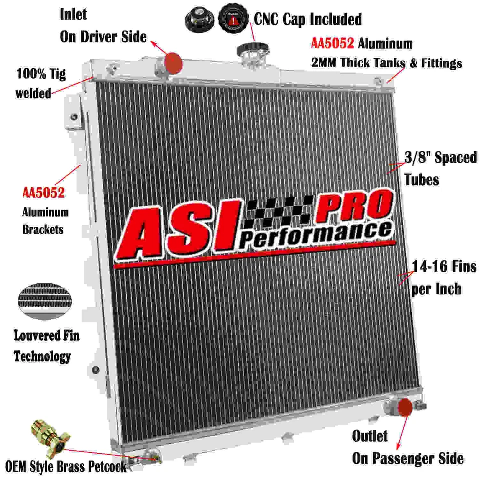 ASI 3 ROW Aluminum Radiator For 2007-2014 Toyota Tundra Sequoia 4.6L 5.7L V8 Foto 1 de 4