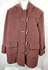 Vintage LL Bean Women's Toggle Coat Hood XL Petite Brown Heavy Wool Lined Zipper