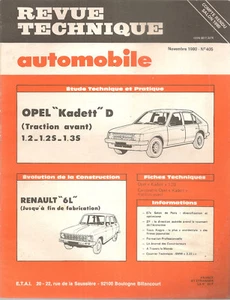 REVUE TECHNIQUE AUTOMOBILE 405 RTA 1980 OPEL KADETT D 1.2 1.2S 1.3S RENAULT 6 L - Imagen 1 de 4