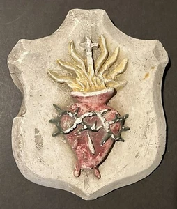 Antique Victorian Late 1800’s Chalkware Catholic Sacred Heart Church Plaque - Picture 1 of 2