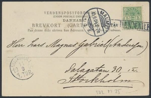 DENMARK. 1904. Arms. 5 Øre. PPC shipmail to Stockholm, Sweden (PK1383) - Picture 1 of 2
