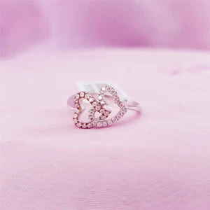 Genuine 100% Real Sterling Silver Ring Sizes 6.5, 7, 7.5 (Rose Gold)Hearts. R134 - Picture 1 of 3