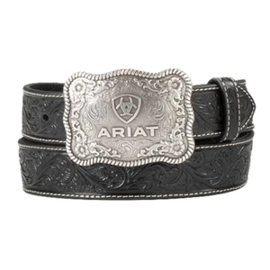 Cinturón negro recto floral en relieve Ariat para hombre A1020401 NUEVO - Imagen 1 de 6