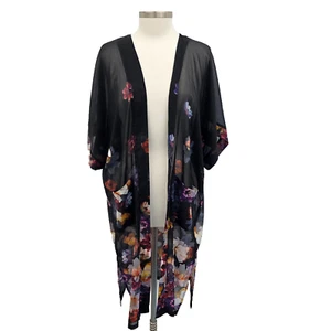 Rachel Zoe Womens Sheer Floral Robe Kimono Cover-up Caftan One Size Boho Chic - Picture 1 of 13
