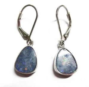 Solid 925 Sterling Silver Natural Opal Leaverback Dangling Earring Jewelry - Picture 1 of 3