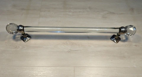 Antique Victorian San-O-La Nickel Plated Brass Towel Bar Cut Glass Finial Ends Cover