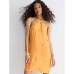 J Crew Collection Embellished Halter Mini Dress in Cupro Blend Women's 4 NWT - Picture 1 of 9