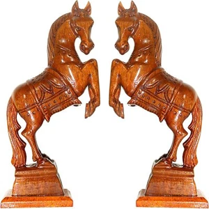 Wooden Handicraft Horse Pair Showpiece For Home Table Decor Pack Of 2 Brown  - Picture 1 of 3