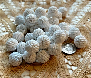 Set of 24 Vintage NOS White Bugle Bead Glass Buttons BOBBLES Drop 1960s Handmade - Picture 1 of 5