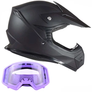 Youth Matte Black Dirtbike Helmet Purple Goggles Kids Combo DOT ATV Riding Gear - Picture 1 of 10