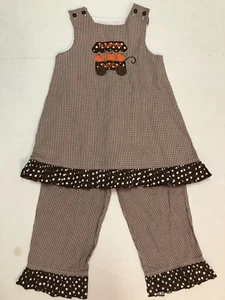 THE BAILEY BOYS Pumpkin Patch Halloween Girl’s 2 Piece Brown Check - Sz 4 - Picture 1 of 4