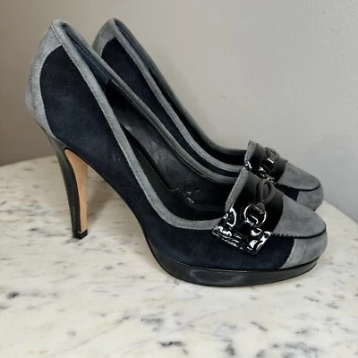 Casa Blanca Mercado Negro Talla 6 Negro Gris Gamuza Zapatos Tacones Mocasines -A1 Foto 1 de 4