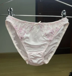 Vtg Slippery Baby Pink Polyester Panty Sheer Floral Lace Sissy Briefs Sz.8/XL - Picture 1 of 18