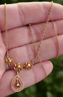 Antique Edwardian 14kt Yellow Gold 4-Diamond Drop Necklace - 16" Long