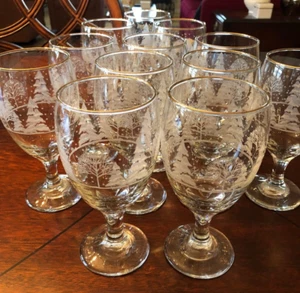 12 Libbey 7" Winter Snow Frosted Village Pines Trees Christmas Glasses 14-16 oz - Picture 1 of 8