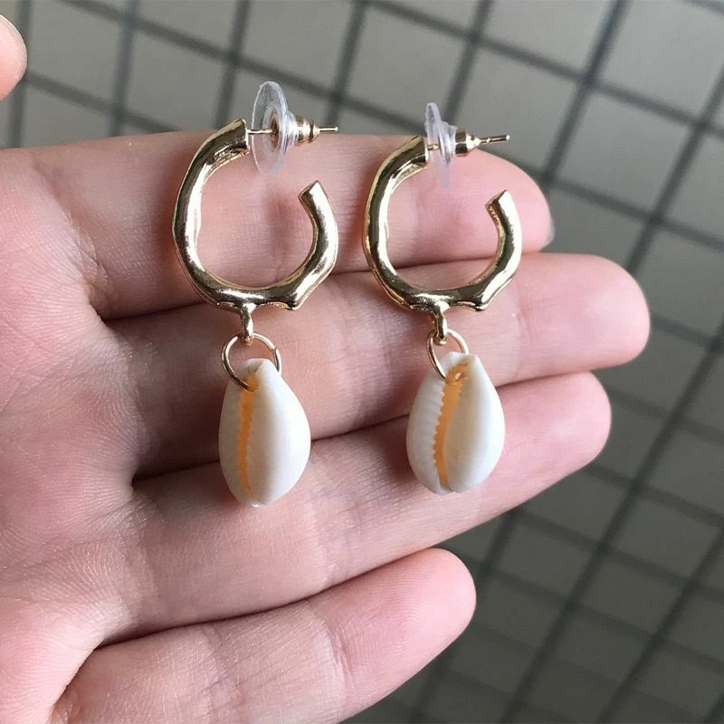 Sea Shell Women Earrings Gold Silver Color Metal Cowrie Statement Summer Beach - Image 1 of 4