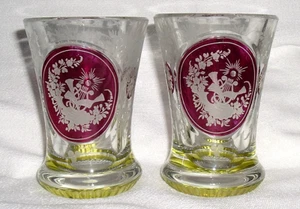2 Baroque style *1830s Bohemian Czechoslovakian CRYSTAL ART Glass TUMBLERS *Excl - Picture 1 of 14
