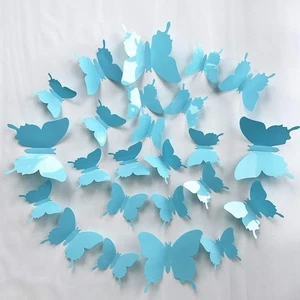 3D Air Blue Butterfly Wall Stickers 24pcs Removable Mural  - Picture 1 of 7