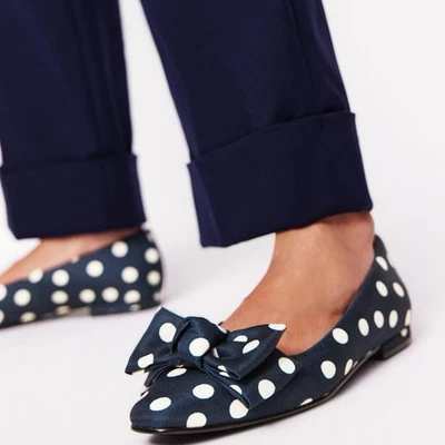 Boden долото носок балет плоский размер 41 США 9,5 французский темно-синий абстрактный горошек бант - Изображение 1 из 4