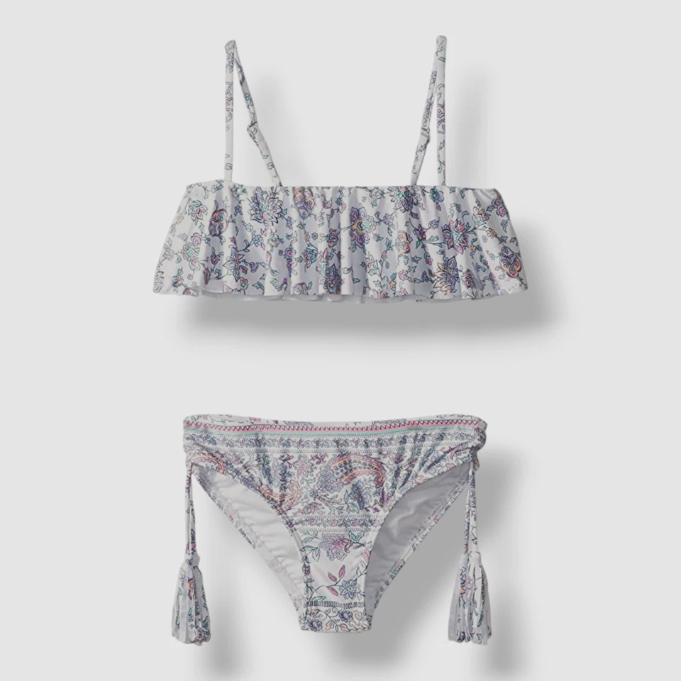 Seafolly Kid's Girl's White Floral Pop Palace Ruffle Bikini Set AUS Size 8