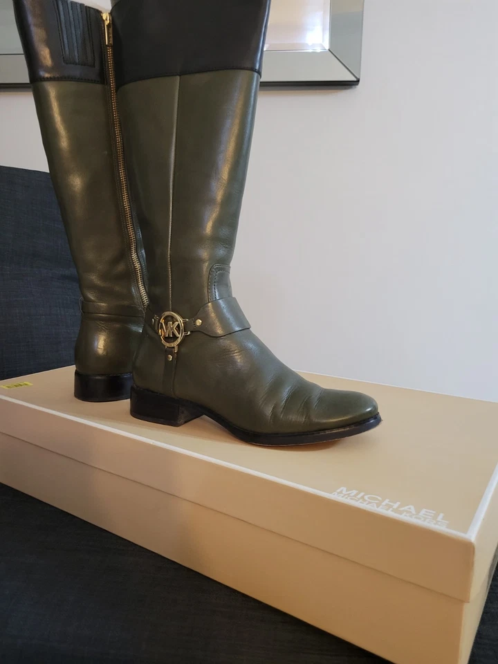 Michael Kors Fulton Harness MK Logo Color Loden Riding Knee Boots Shoes 8 LEATHE - Image 1 of 4