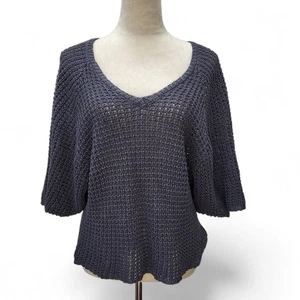 Poetry offener Strickpullover Leinenmischung Gr. 2 Oversize grau/blau 3/4 Ärmel - Bild 1 von 9