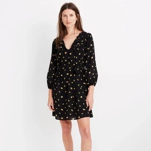 Madewell Tie Waist Mini Dress in French Daisies Black Floral Mini Dress Size S - Picture 1 of 12