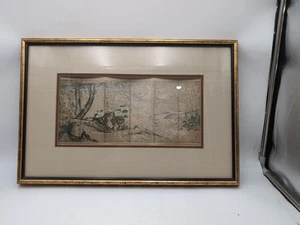 Antiker Sanraku Kano Vintage japanischer Holzschnitt Pfingstrosen und Wachteln gerahmt - Bild 1 von 15