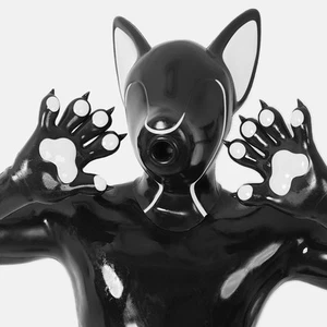 Furrjoi Silicone Ishy Drone Black Mask Furry Fetish Latex Hood Full White Color - Picture 1 of 6