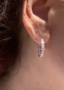 2Ct Round Cut Simulated Diamond Hoop Huggie Earrings In 14k Rose Gold Plated - Picture 1 of 6