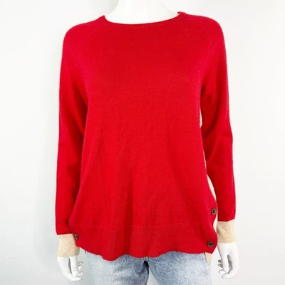 J. Crew Red Crew Neck Sweater Size S Side Buttons Elbow Patch Holiday Preppy - Изображение 1 из 4